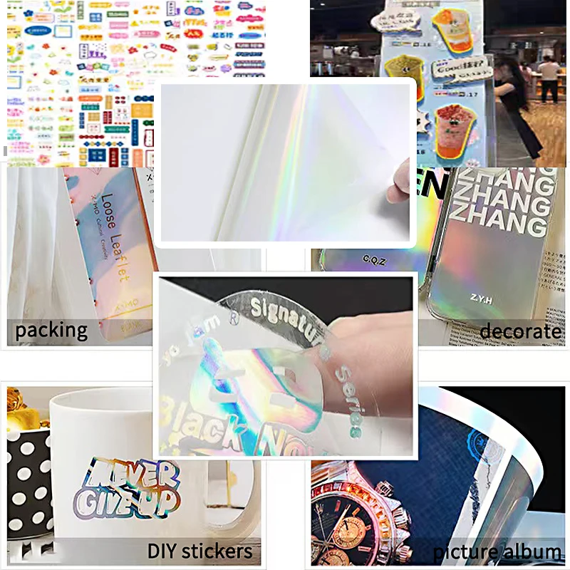 10pcs A4 Holographic Printable Sticker Paper Transparent  Laser  PET Adhesive Paper For Inkjet Printer Waterproof DIY 8.3“×11.7”