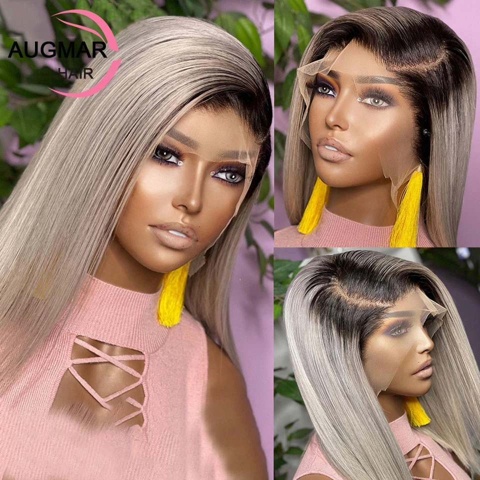 

Ash Blonde Ombre Bob Wig Lace Front Human Hair Wigs Glueless HD 360 Lace Frontal Wig Remy 13x4 Short Bob Straight Lace Front Wig