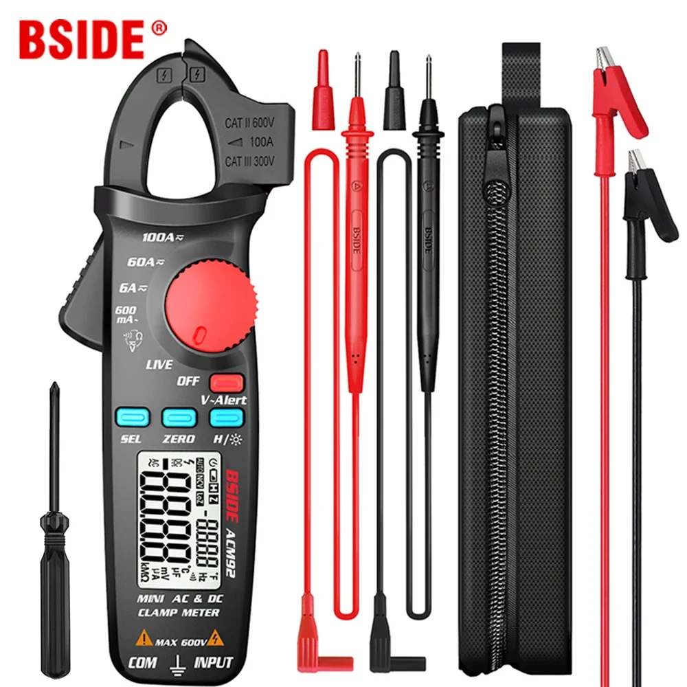 Digital Clamp Meter Multimeter BSIDE ACM92 91 DC AC Current 100A 0.1/1mA Car repair Ammeter voltage Ohm Hz NCV Continuity Tester