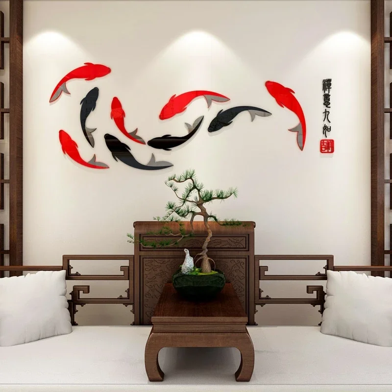 3d three-dimensional acrylic wall stickers living room TV background wall decoration layout 9 fish self-adhesive wall stickers