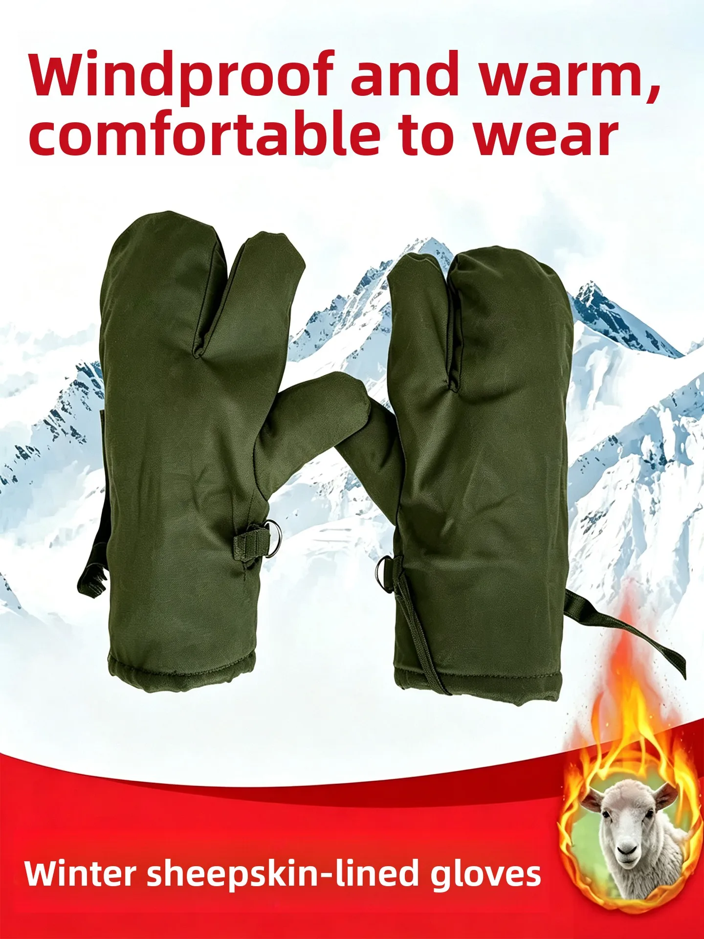 Thickened Sheepskin Woolen Skiing Gloves for Men And Women Winter Motorcycle Riding Windproof Warm Pure Leather Gloves
