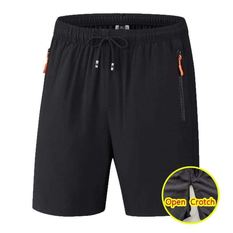 

Men Open Crotch Shorts Hidden Zipper Breathable Exercise for Fast Dry Gym Mini Trousers Summer Casual Mini Crotchless Pants