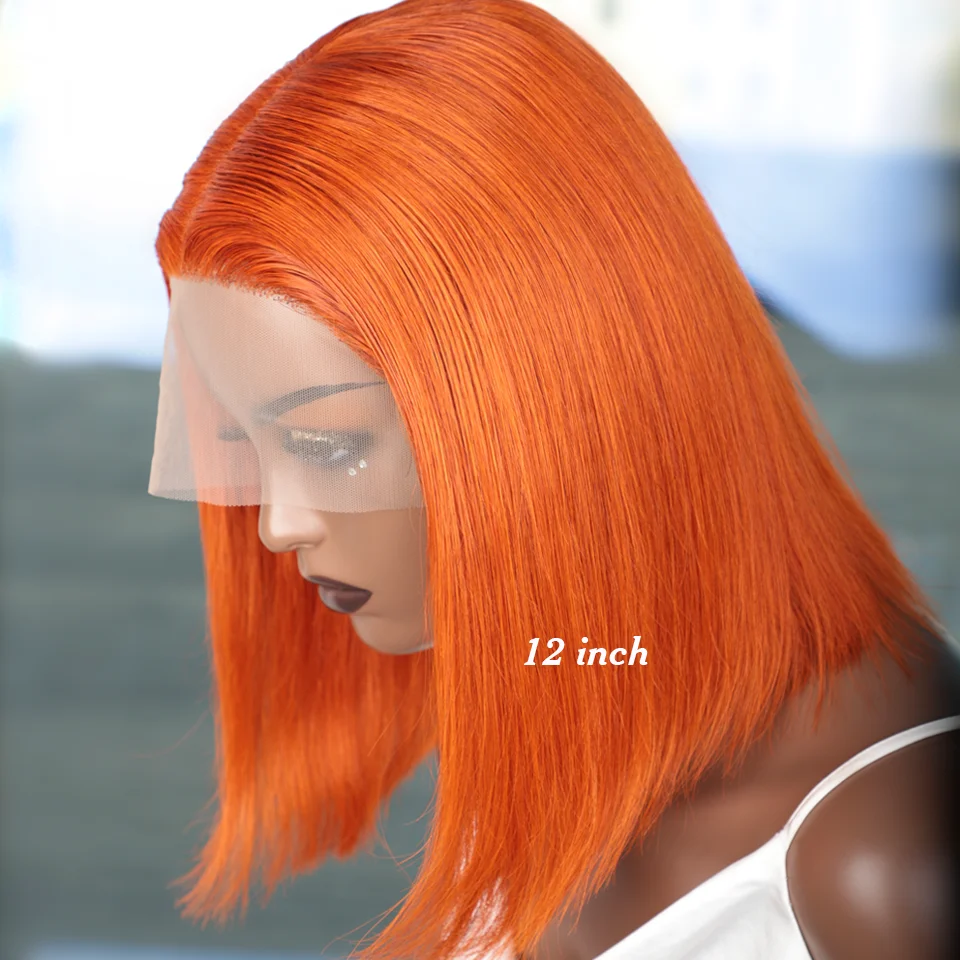 Ginger Orange Straight Bob Wig 13x6x1 Transparent Lace Wig Ginger Lace Front Human Hair Wigs For Women Highlight Wig Human Hair