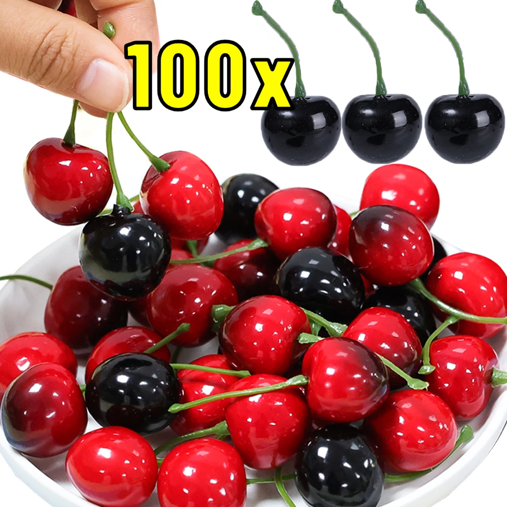 50/10Pcs Artificial Fruit Model Fake Cherry Simulation Cherry Ornament Craft Food Photography Props Party Decor Home Decoration