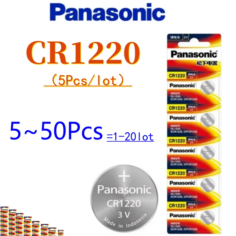 5pcs-50pcs For Panasonic 3V CR1220 ECR1220 DLCR1220 Button Batteries Cell Coin Lithium Battery For Watch Electronic Toy