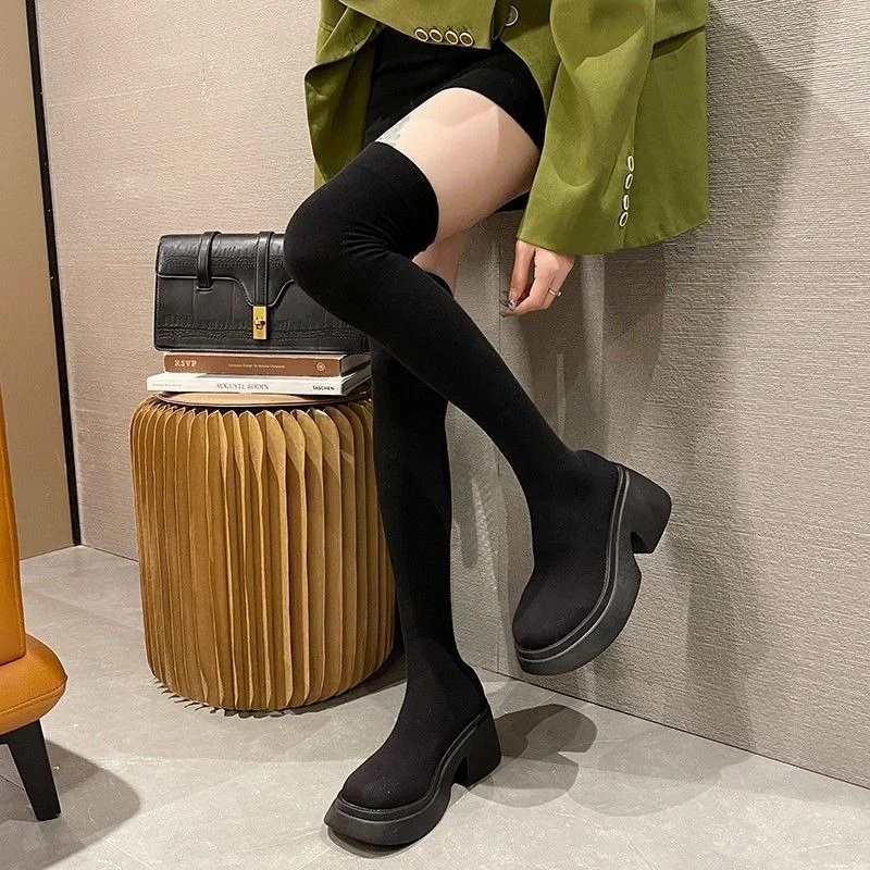 Knee High Shaft Shoes Woman Platform Thigh Above Over The New In Long Boots for Women Spring 2024 Hot Boot Quality Y2k Work Rock