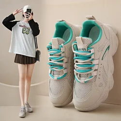 Zapatillas de deporte de malla con cordones para mujer, zapatos de lona con plataforma, informales, transpirables, de diseñador, para verano, 2023