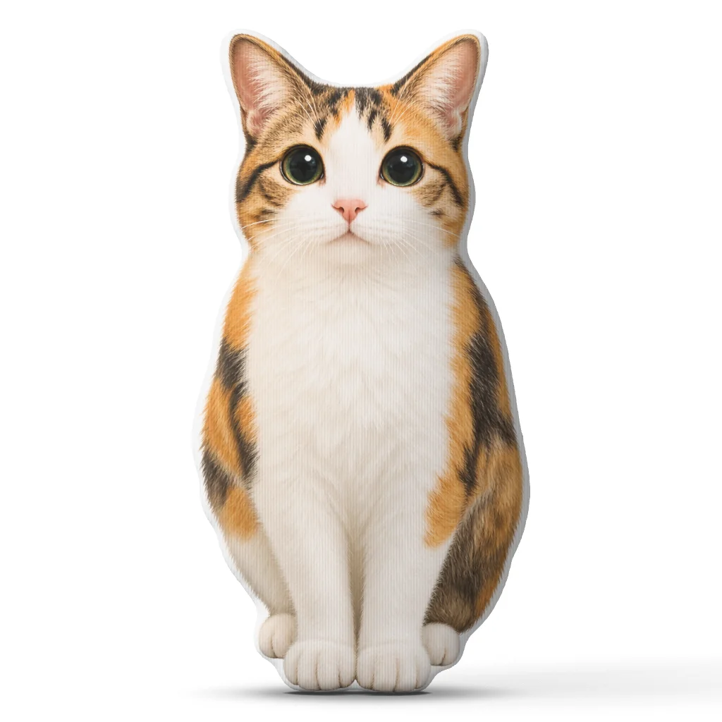 Calico Cat Shaped Pillow Sitting Cat Cushion Irregular Stuffed Throw Pillow for Cat Lovers Sofa Living Room Home Decor Gift