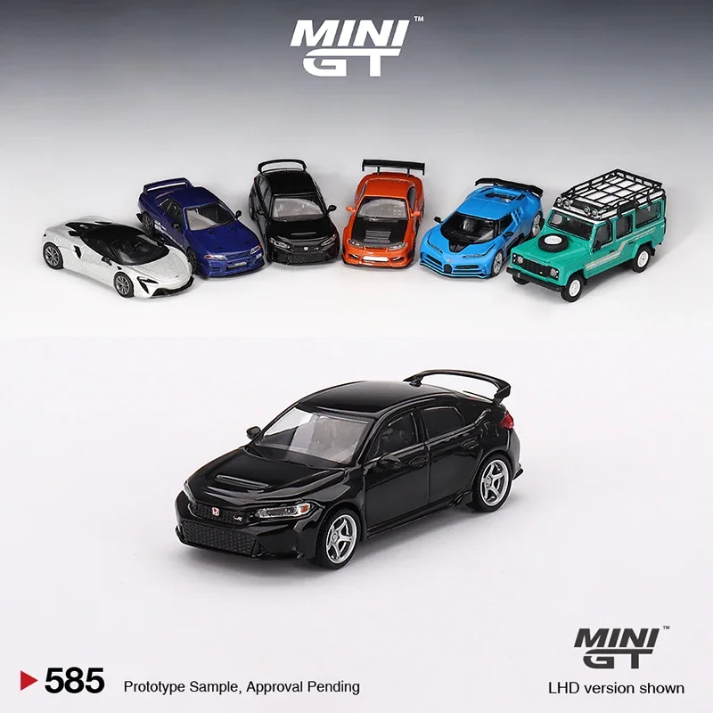 MINI GT 1:64 modelo de carro de brinquedo Civic Type R Crystal Black Pearl 2023 com roda Advan GT # 585 presentes de coleção de display LHD