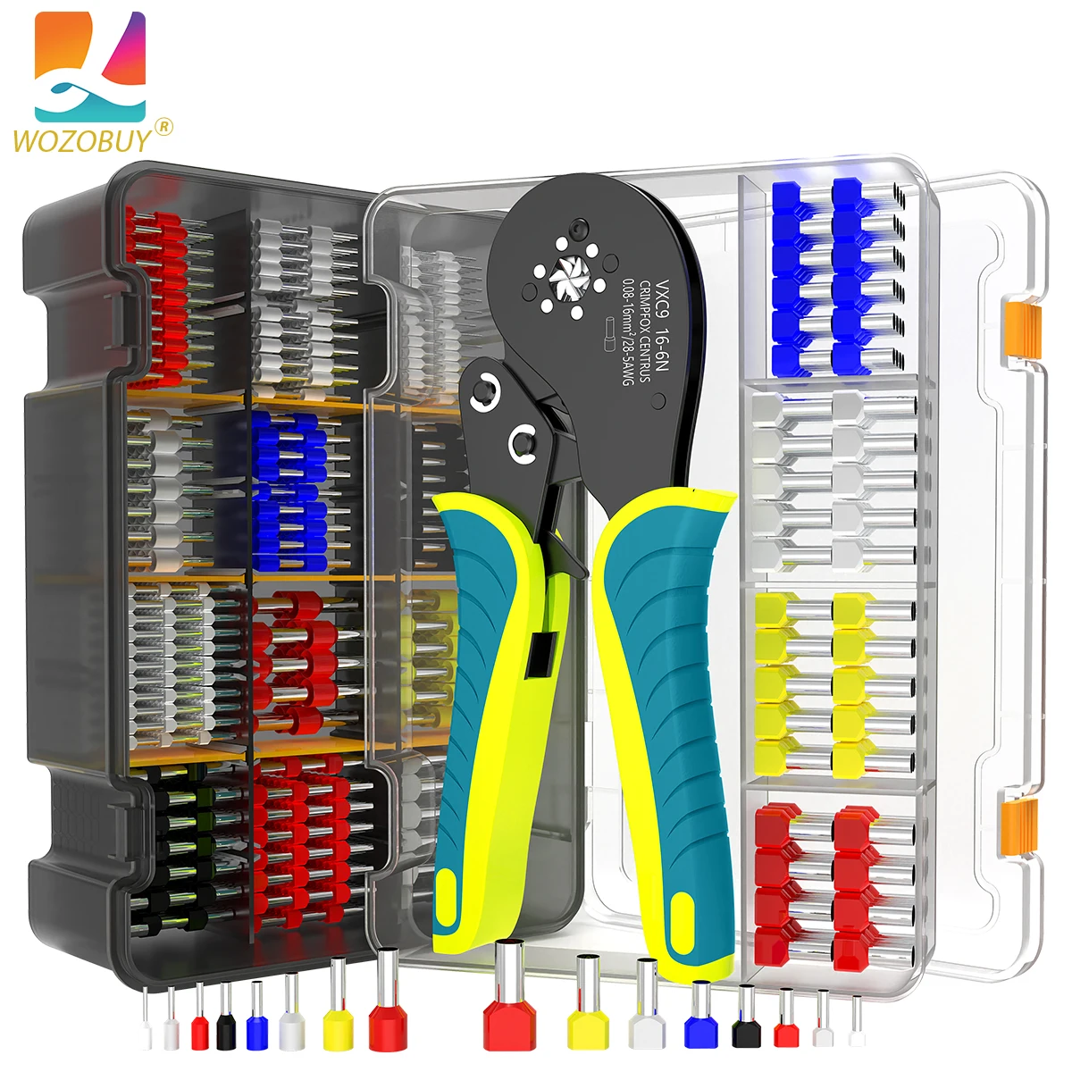 WOZOBUY Ferrule Crimping Tool Kit, VXC9 16-6N /HSC8 6-4A/6-6A Ferrule Crimper Plier with 2800pcs Wire Ends Terminals