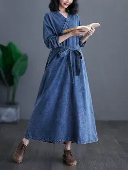 藝術復古寬鬆長袍,寬鬆腰身,女士加大尺碼服裝,棉滌混紡 10 最佳銷售 長袍牛仔褲 - №2