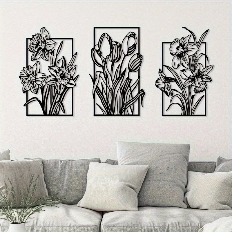 CIFBUY Iron Wall Art 3D Wrought Iron Tulip Metal Sculpture Hanging Plaque Rustproof Home Boho Farmhouse Kitchen Decor