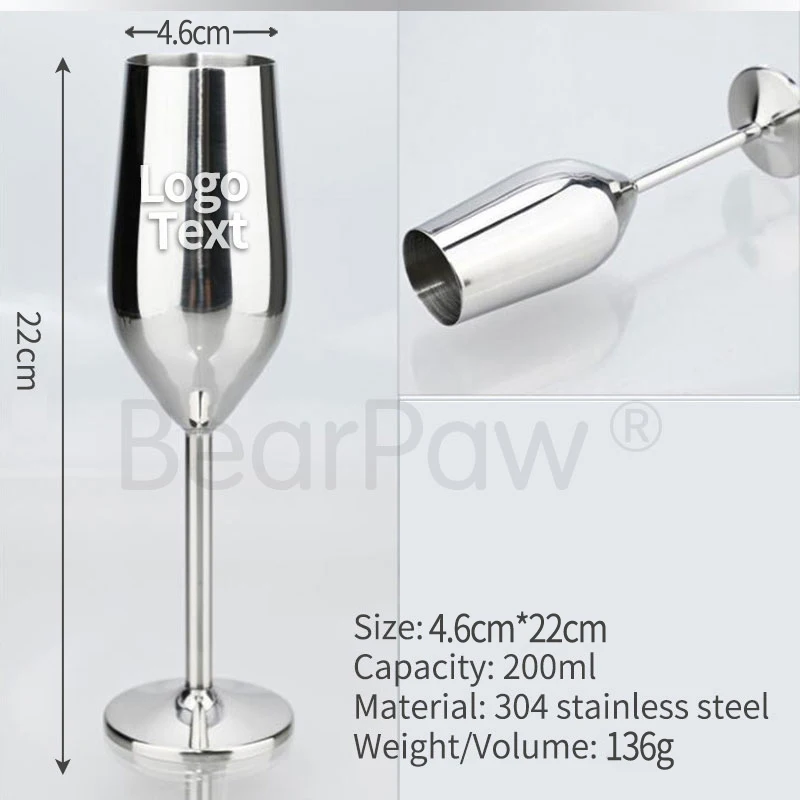 customized champagne glass,customized stainless steel wine cup, custom metal wine glass, Personalized engraving Bar cutlery logo