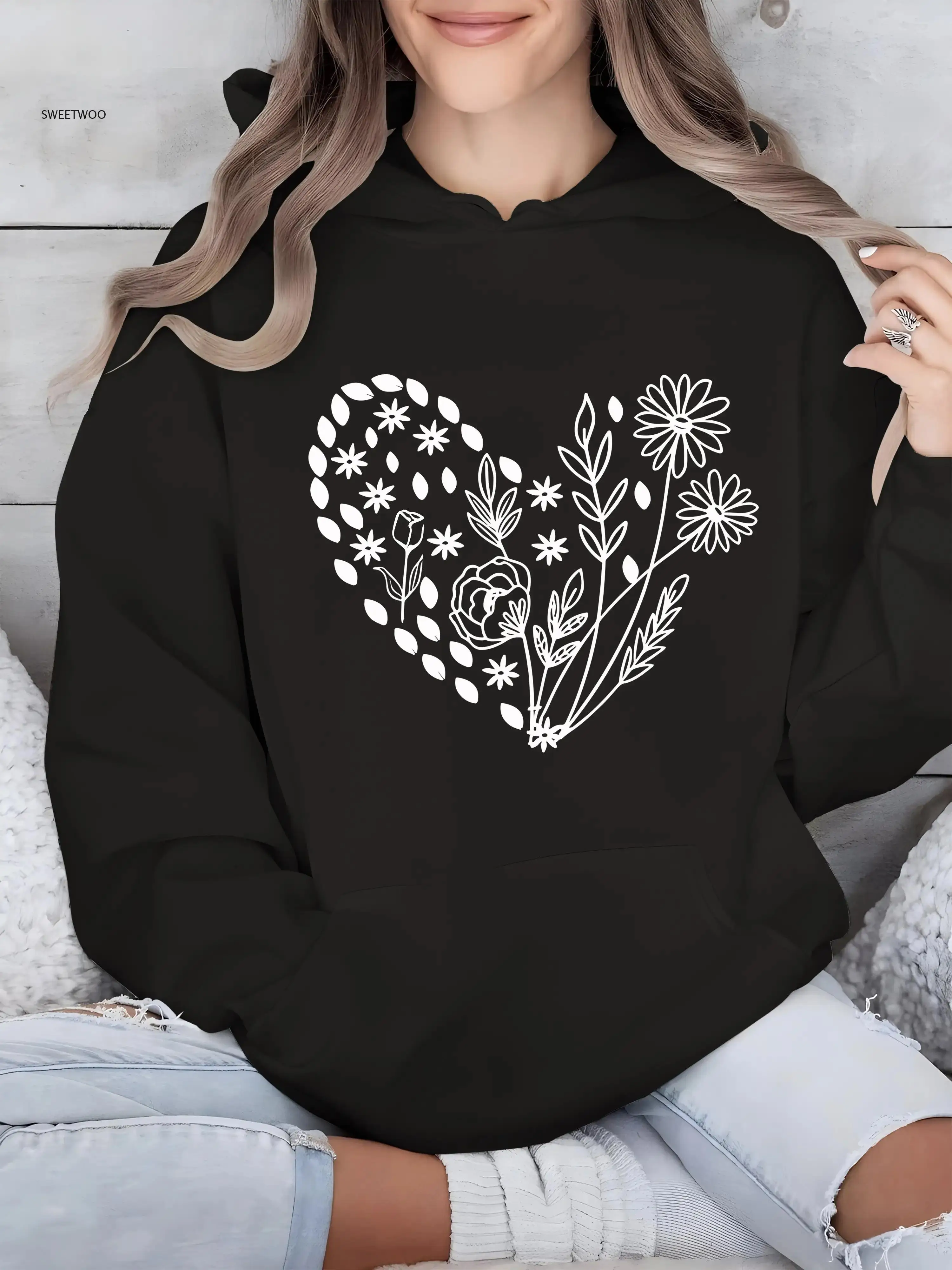 

Женская черная толстовка с капюшоном — длинный пуловер с капюшоном и передним карманом, мягкий свитер для повседневного и спортивного ношения, весна/осень