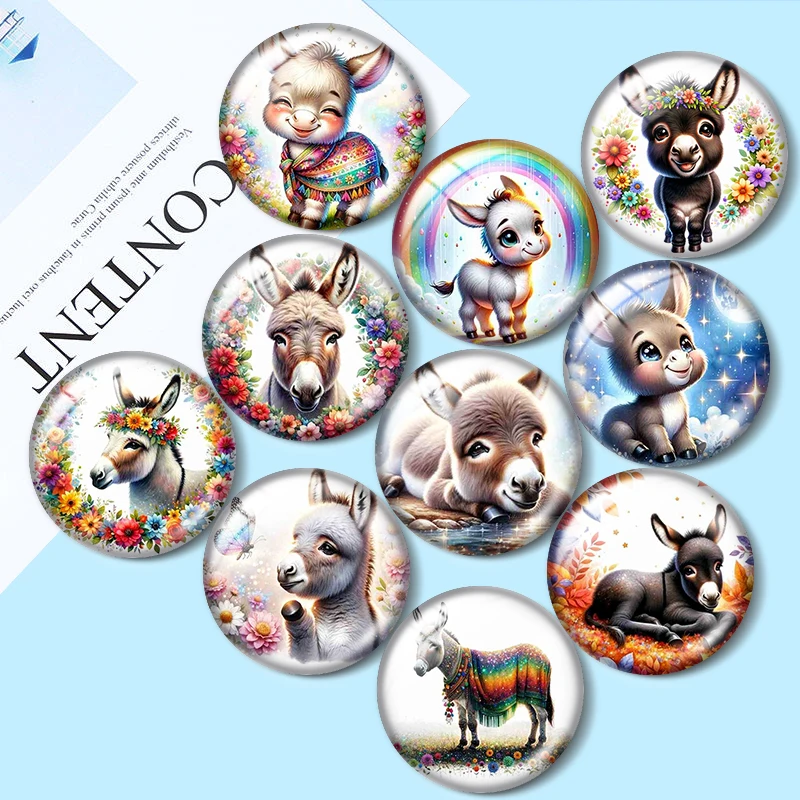 

Cute baby donkey 10pcs 12mm/18mm/20mm/25mm Round photo glass cabochon demo flat back Making findings