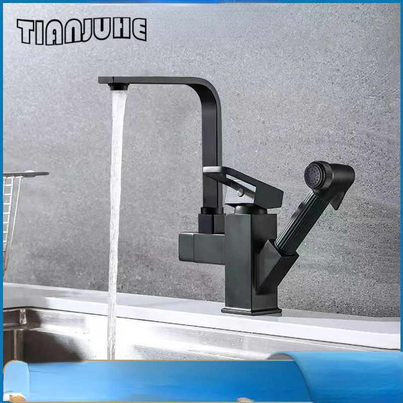 Küche Wasserhahn mit Pull Down Sprayer Einzigen Griff Küche Waschbecken Wasserhahn mit Wasser Linien Kommerziellen Moderne