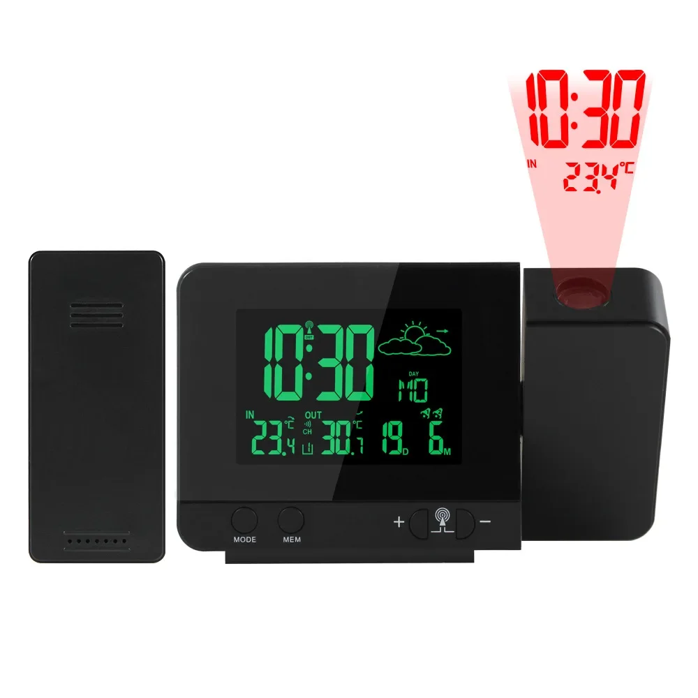 

Digital Projection Alarm Clock Weather Station with Temperature Thermometer Humidity Hygrometer/Bedside Wake Up Projector Clock