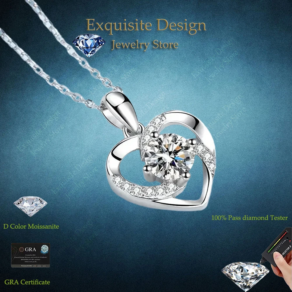 

Exquisite Design 0.8ct Moissanite Heart Style Pendant Necklace Women, PT950 Platinum Jewelry for Wedding Valentine's Day Gift