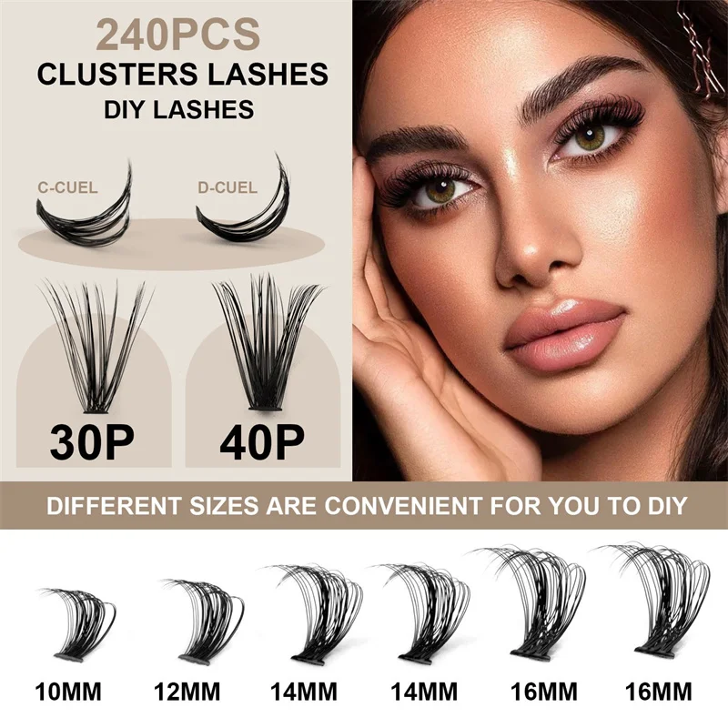 240 Clusters/Tray Multi-layer pre-made strong and reusable L curl D curl eyelashes extention material with glue Tweezer