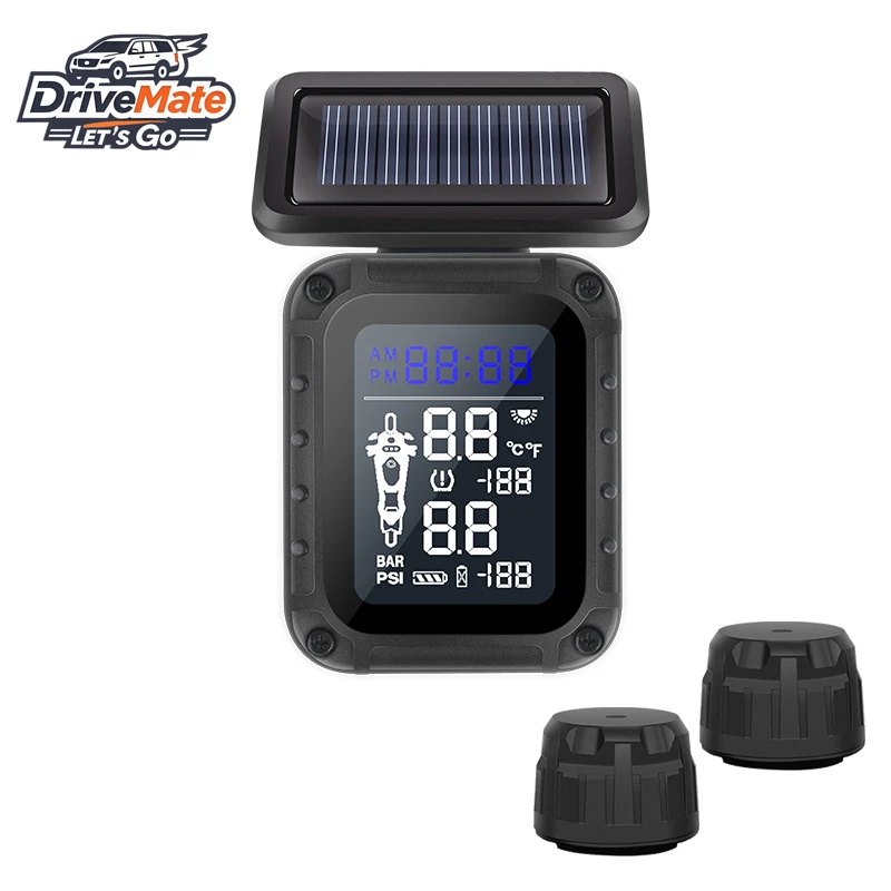 

Solar TPMS Motorcycle Tricycle Tire Pressure System Waterproof External Sensors Tire Gauges