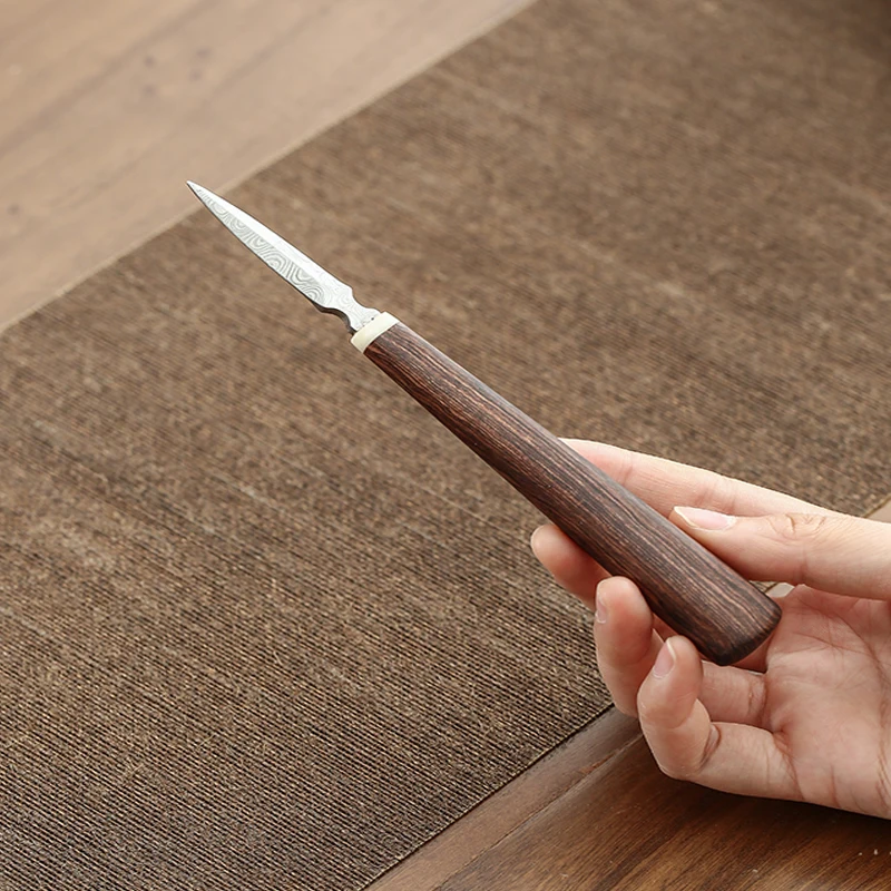 Puer Tea Knife Ceremony Kung Fu Tea Cutter Chinese Sandalwood Tea Knife Prying Handmade Stainless Steel Tea Knife Green Tea