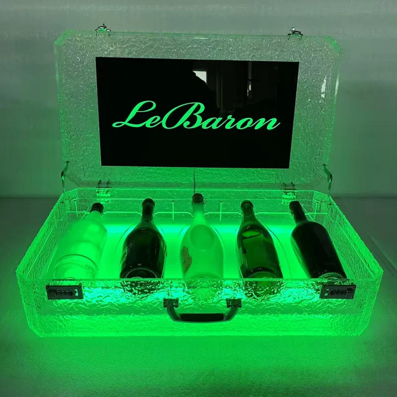 Caja de Vino Acrílica Luminosa con LED, Estuche para Botellas de Champán Dom Pérignon VIP, Maleta para Presentación de Botellas, Ideal para Fiestas en Clubes Nocturnos, Capacidad para 5 Botellas