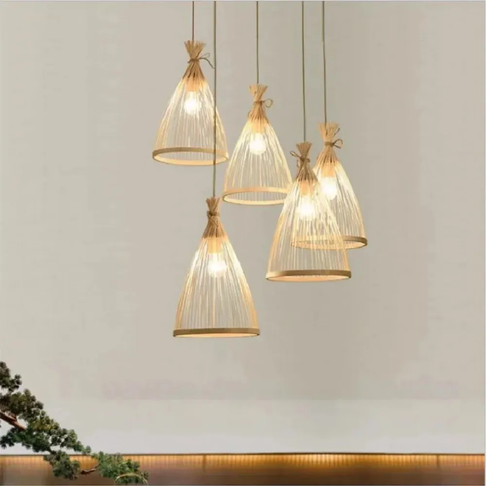 JOYINLED New Design Handmade Woven Natural Bamboo Pendant Light Rattan Chandelier Wicker Weaving Bird Nest Shape Pendant Lamp