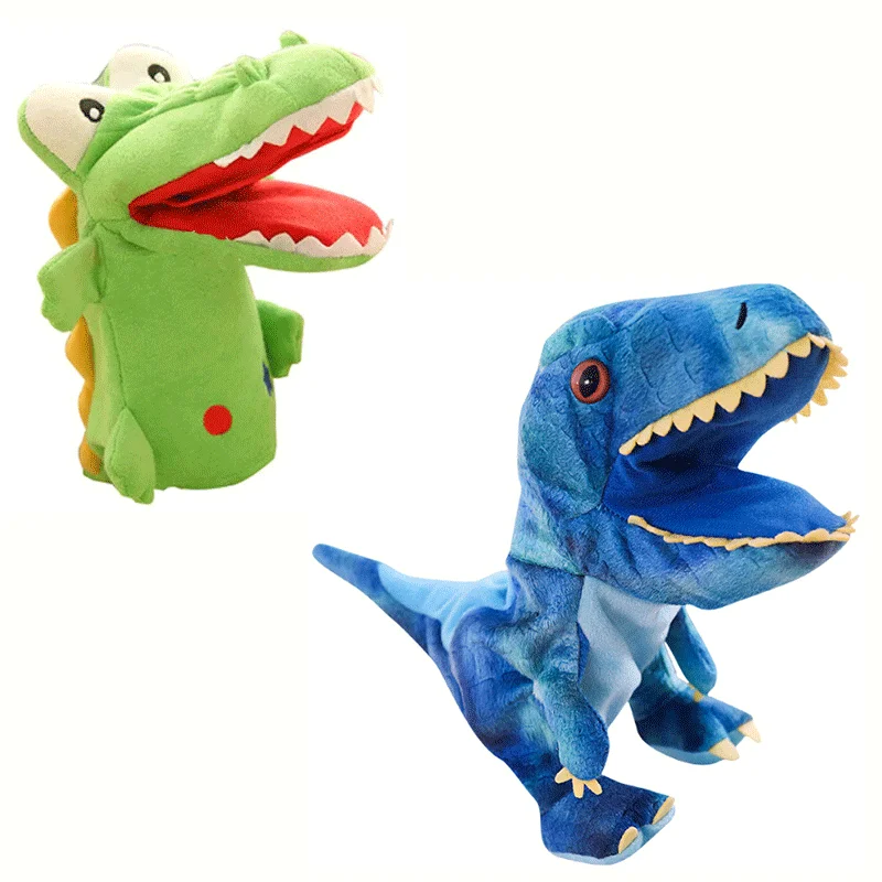 1Pcs Frog Crocodile Shark Dinosaur Plush Hand Puppets Lifelike Triceratop Tyrannosaurus Rex Hand Puppets for Kids Adults Muppets