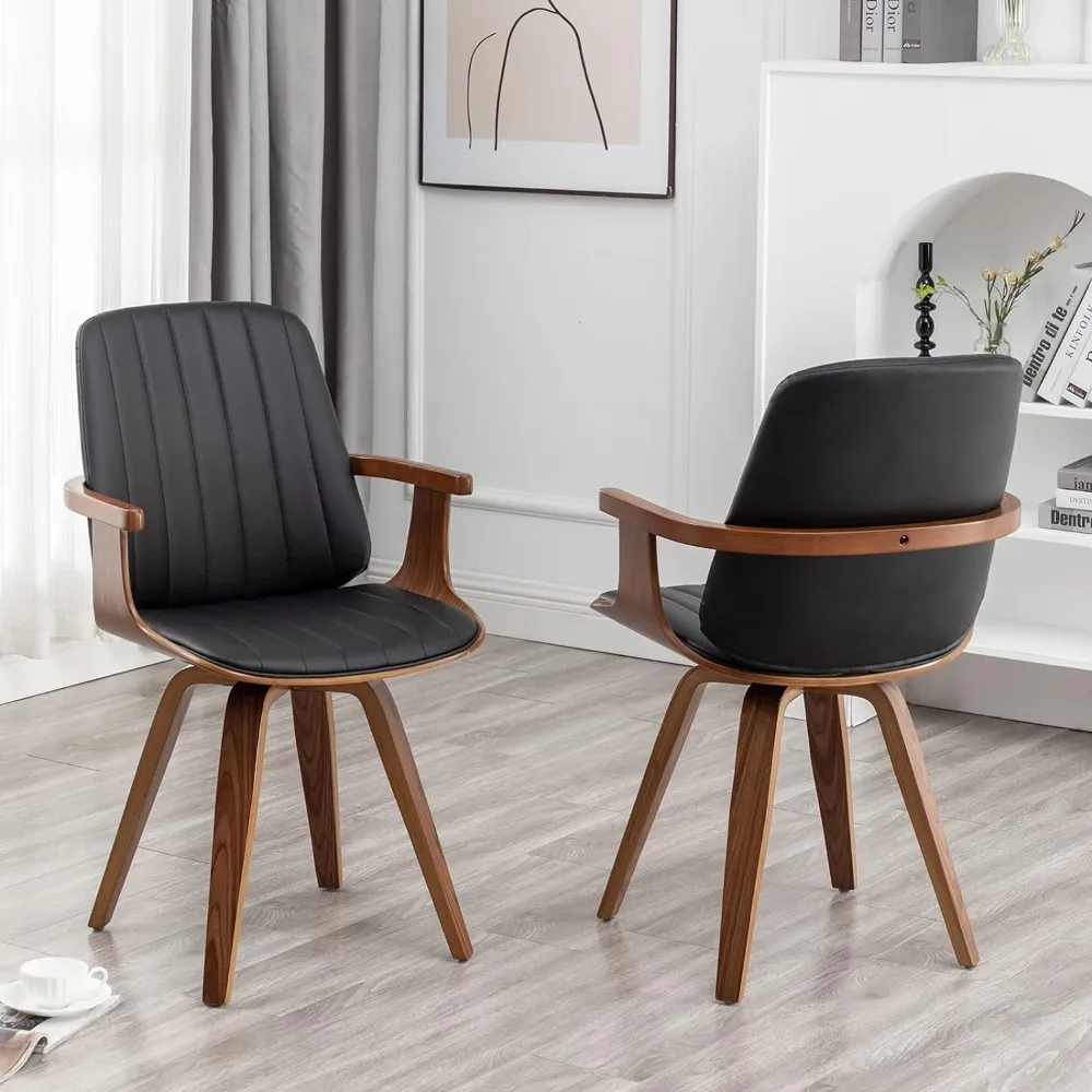 

Dining Chairs Set of 2, Mid Century Modern Dining Room Chairs, Upholstered Faux Leather Kitchen Chairs , 360 Degree Swivel