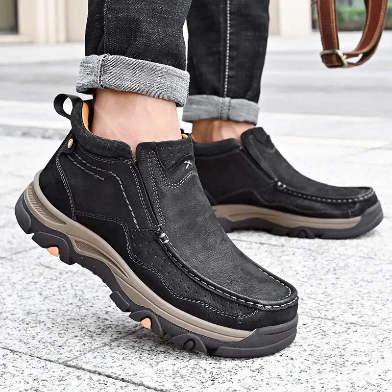 Men's Real Leather Ankle Boots Autumn Winter Mens Shoes Fashion Large Size Casual Boots Cowhide Men Genuine Leather Boots