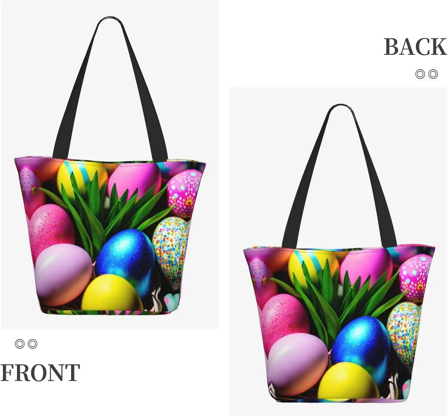 Colorful Easter Eggs Tote Bag with Zipper for Women Inside Mesh Pocket Heavy Duty Casual Anti-water Cloth Shoulder Handbag