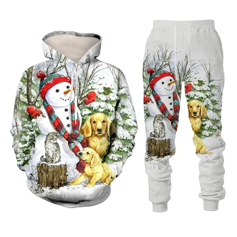 Popular Christmas Christmas Snowman Pullover Set 3D Printed Adult Sweater Set Street Hip Hop Trend Fashion Sports Hoodie Set