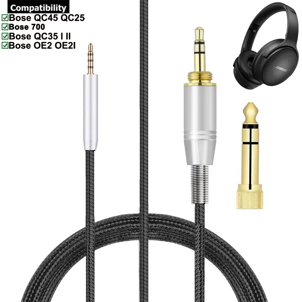 6.35Mm Ofc Vervanging Nylon Gevlochten Kabel Verlengsnoer Voor Bose Qc45 Qc35 Qc25 Quietcomfort 45 35 25 700 Oe2 Oe2i Koptelefoon