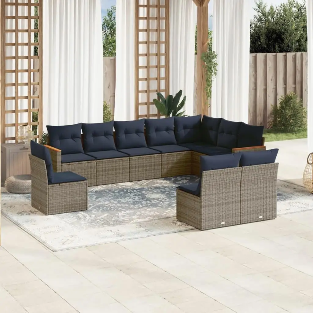 

Cozy 10 Piece Outdoor Patio Sofa Set with Soft Cushions Grey Poly Rattan Furniture