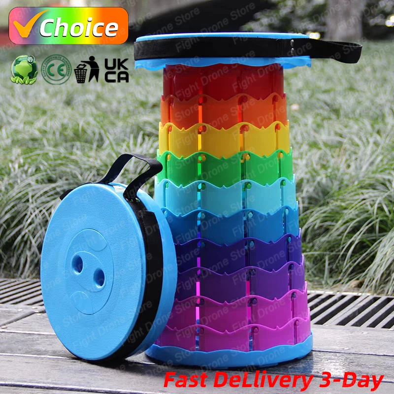 2024 New Portable Round Folding Chair Accordion Chair Height Adjustment Simple Tool Elephant Swing Playground Queue Chair Gift