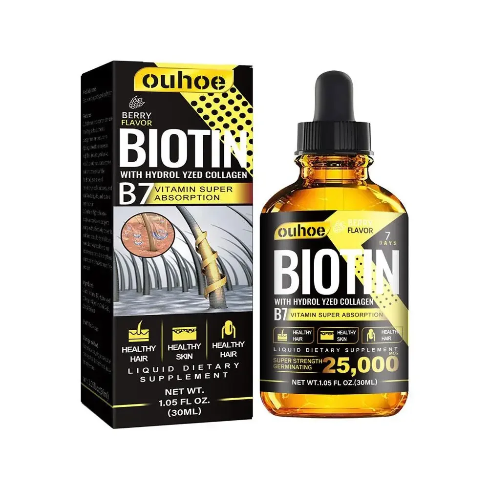 Gotas líquidas de biotina nutritiva, aceite esencial de colágeno, aceite de vitamina B7, tratamiento contra la raíz del cabello