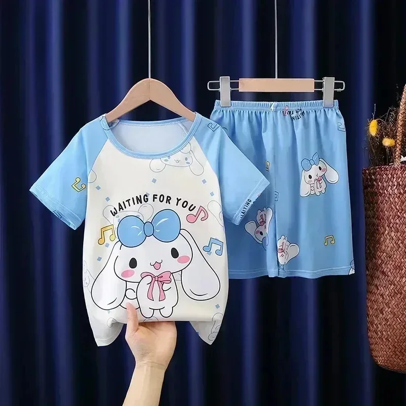 Sanurgente Kuromi Cinnamoroll Pyjama pour Enfants, Hello Kitty, Anime Kawaii, My Melody Baby Girl, Sweet Cartoon, Casual Thin Home Outfit