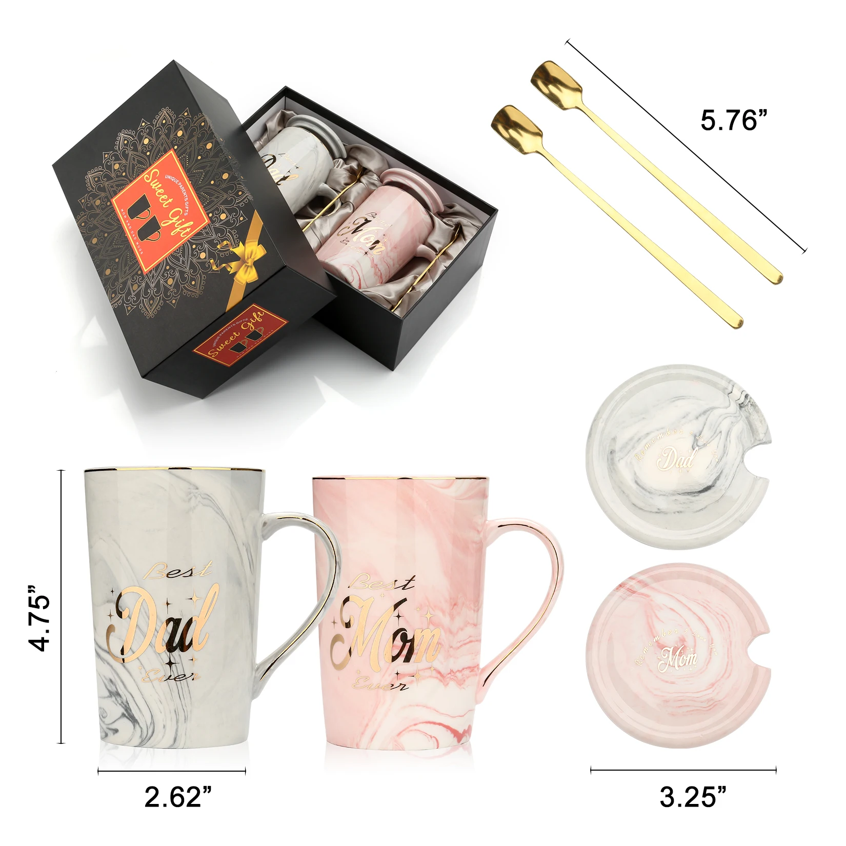 301-400ml Ceramic Coffee Cups Pink Mom and Dad Couple Mugs Milk Tea Handle Cup Gift Best Gift-Set for New Mom Dad Pregnant Women