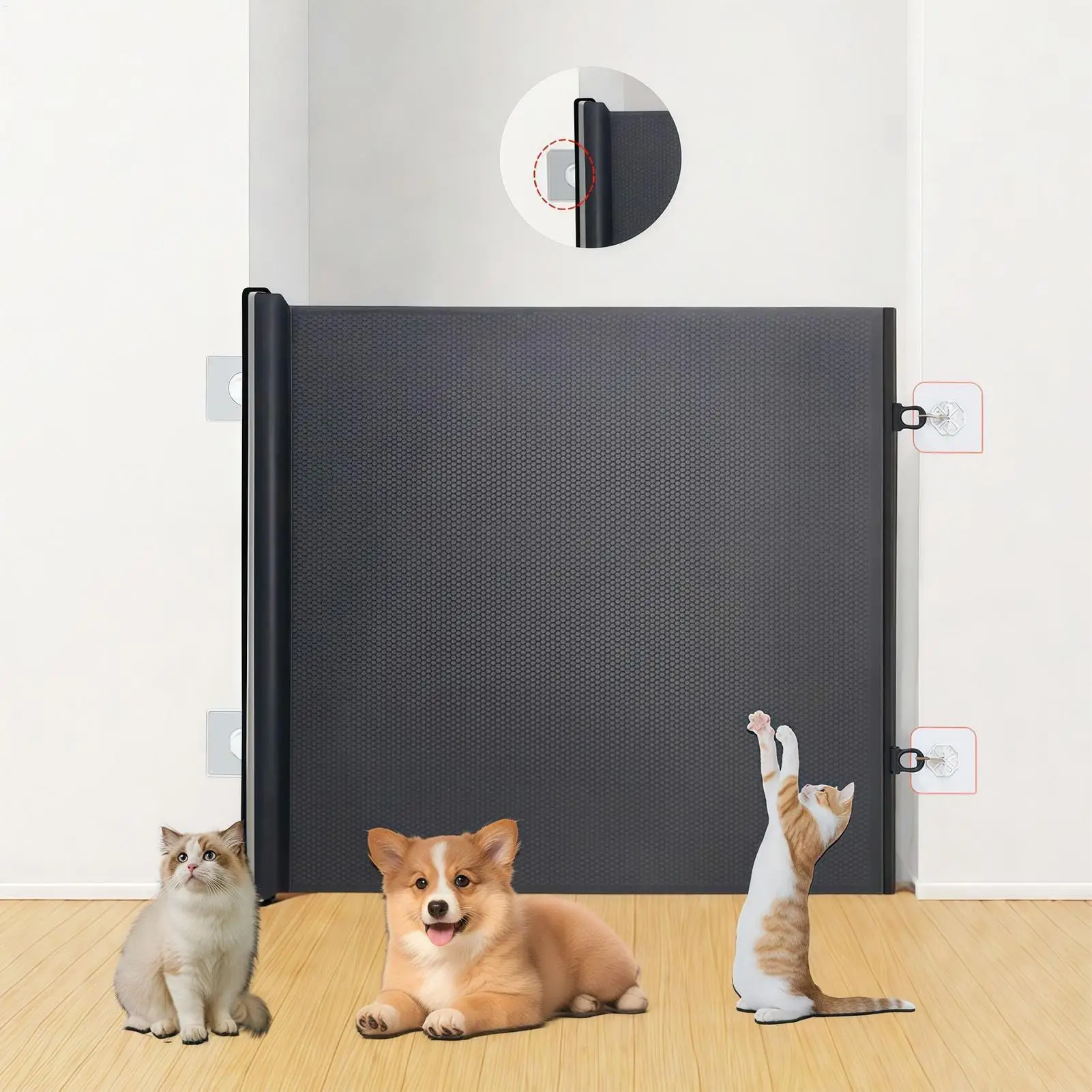 Retractable Mesh Pet Gate Mesh Sliding Barrier Fence Dog Cat Fence Suitable for Doorways Stairs Corridors Prevent Pet Vandalism