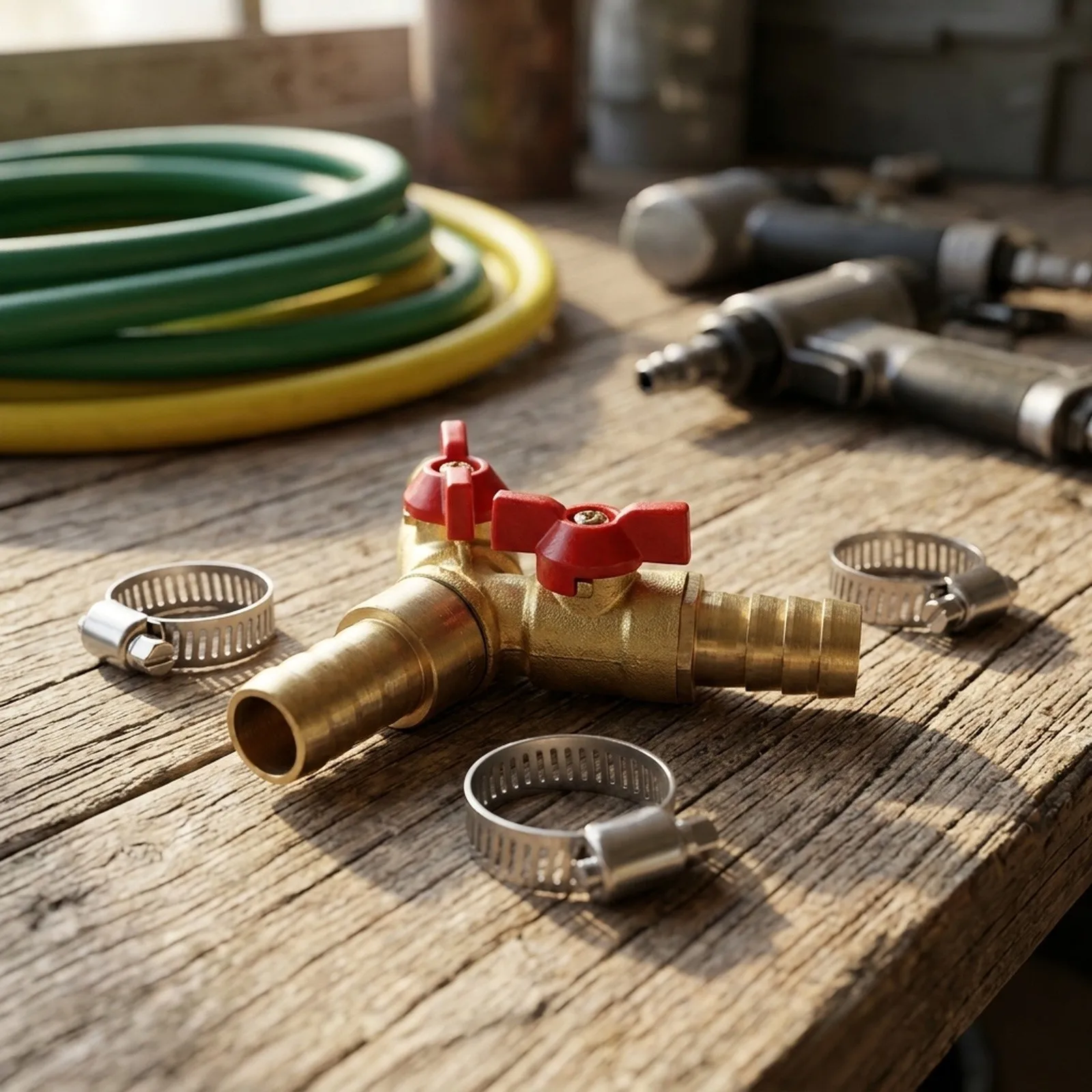 Pipe Clamp Hose Connector Ring Clamp Stainless Steel 3 Way Ball Brass Faucet Air Gold Hose Connector Connectors