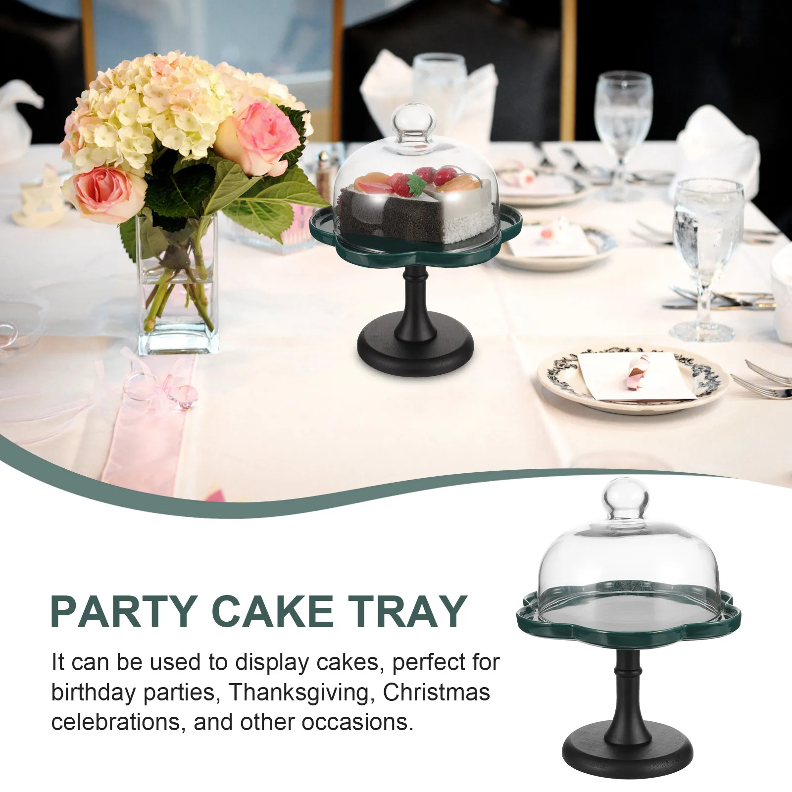 

High Footed Cake Stand with Clear Glass Dome Ideal for Cake Cupcakes Dessert Display Tray Snack Holder Party Events