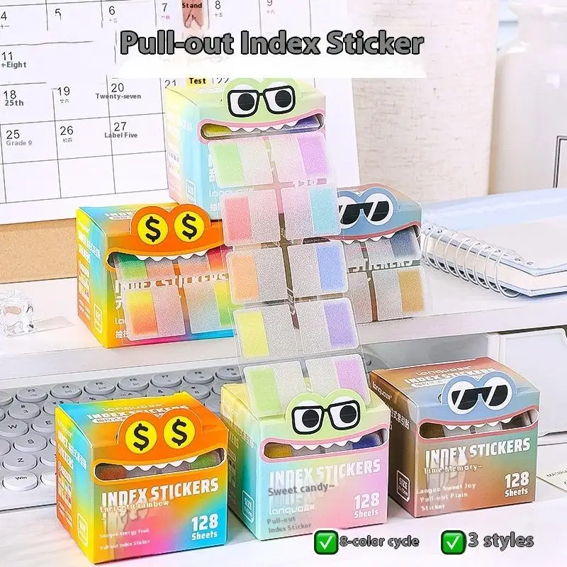 Transparent Colorful Marking Notes Memo Pad Note Marking Supplies 128Sheets/box Drawer-style Pull-out Pearlescent Paper Sticky