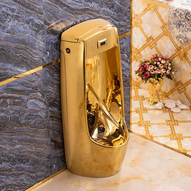 Golden urinal hotel KTV bar men's bathroom local tyrant gold urinal floor-to-ceiling ceramic urinal basin