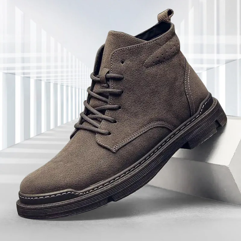 High Quality Fashionable Height Increasing Thick Soled Boots British Style Retro High Top Men's Shoes for Non-slip Durable,Botas