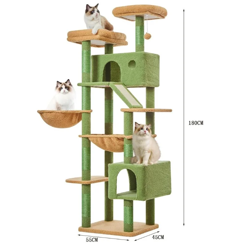 Large Cat Tree for Indoor Tall Tower for Cat Multi-Level Plush with Natural Sisal Scratching Post Condos Perches Hammock