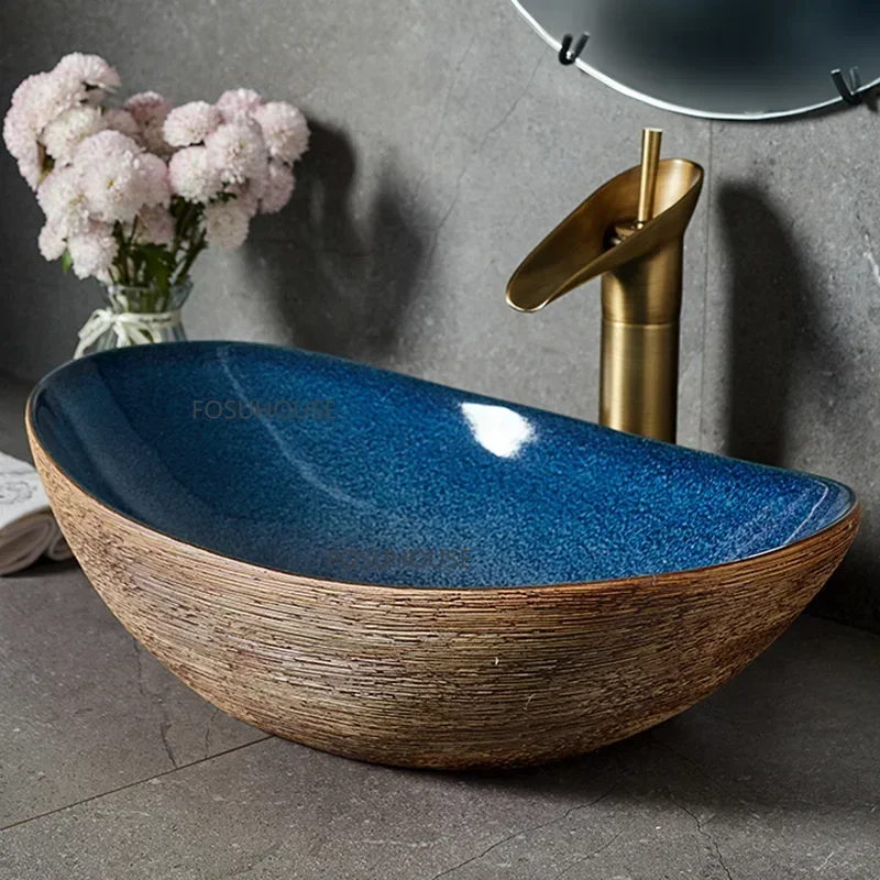 

Vintage Ceramics Art Bathroom Sink Bathroom Fixture Country House Countertop Sink Creative Simplicity Washbasins For Bathroom