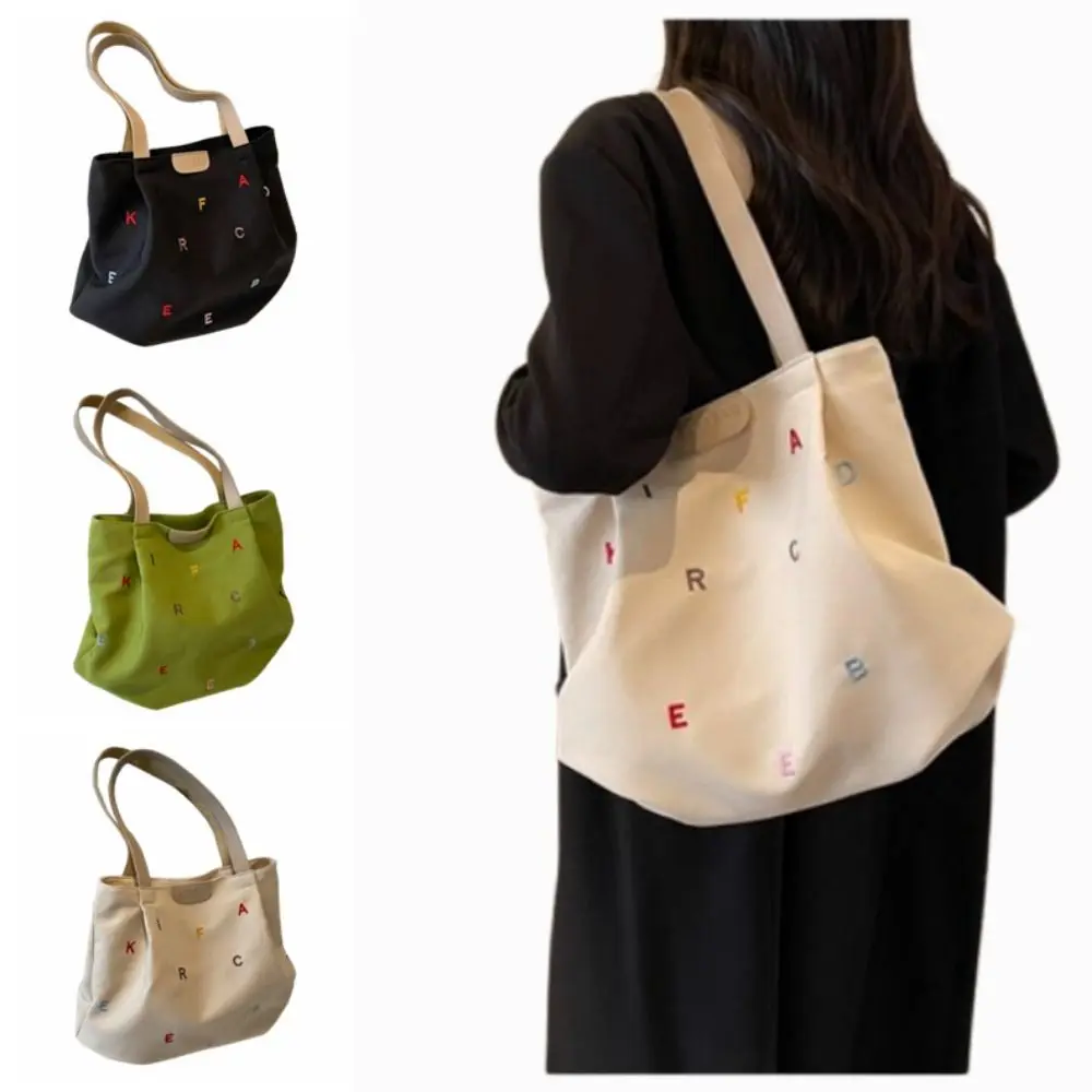 

Casual Embroidery Letter Handbag Inner Pocket Simple Student Tote Bag Single Shoulder Large Capacity Women's Single-shoulder Bag