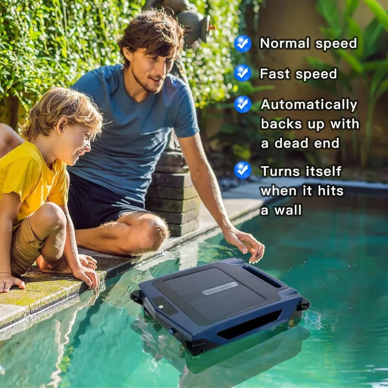 Pool Surface Cleaner Robot with Solar and Rechargeable Dual Mode, Cordless Robotic Pool Cleaner, Smart Pool Skimmer Basket