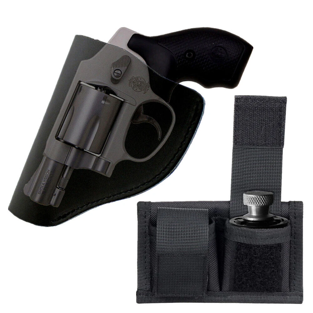 

Tactical Belt Leather Gun Holster IWB Revolver Holster for S&W Ruger LCR Taurus & Double Speedloader Fits 22 Mag 32/38/357/41/44