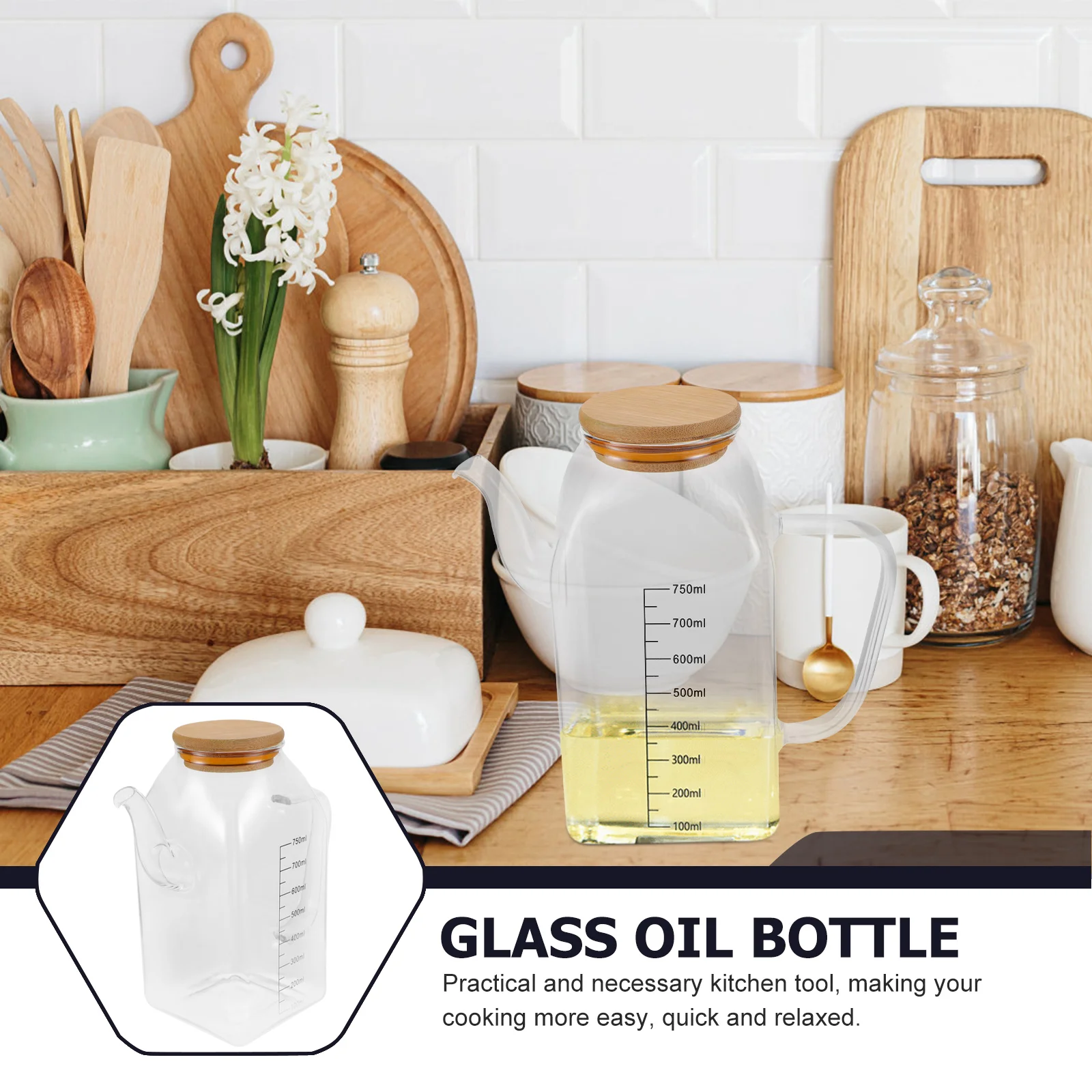 

1pc Glass Oil Bottle Kitchen Dispenser Silica Gel Bottles Vinegar Container Housewarming Gift Oil Jar Spout Storage